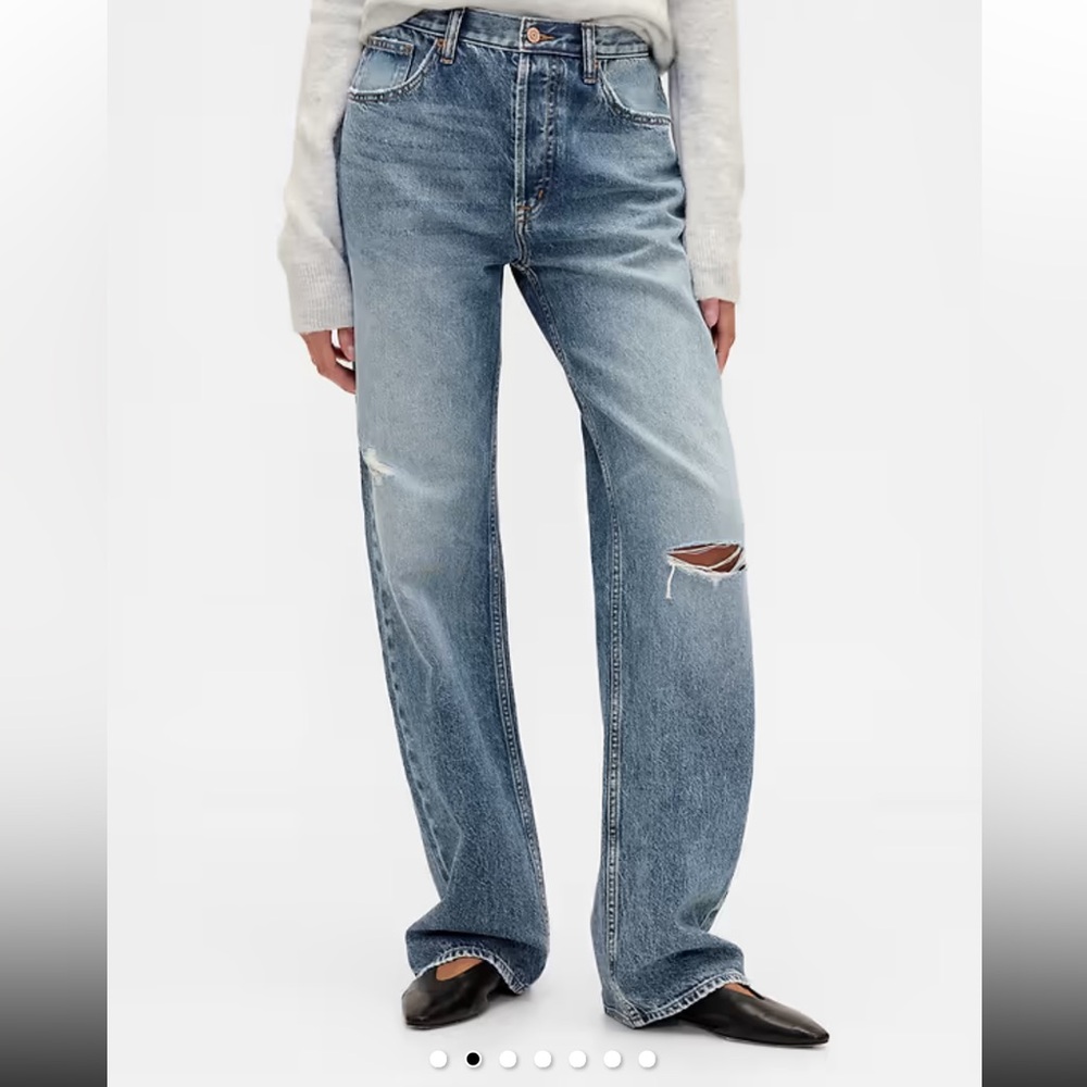 GAP Low Slung Relaxed Straight-Leg Distressed Jeans